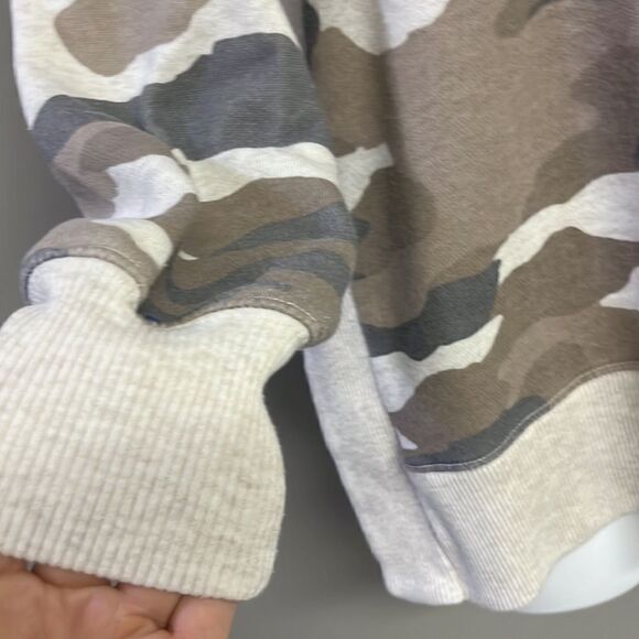 Aerie Tan Camo Crew Neck Mixed Textured Sweatshirt w/ Large Slide Slits- XS - Picture 7 of 16